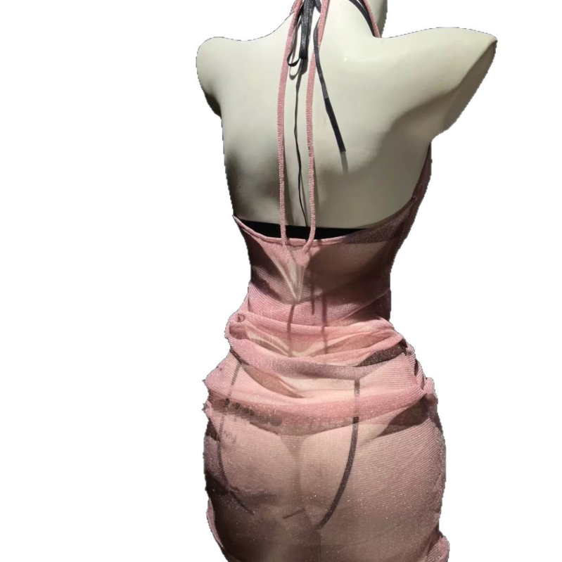 Domila Секси костюм за ролеви игра: прислужница в китайски стил, прозрачен мрежест дизайн, бюст-разкриващ, полиестер