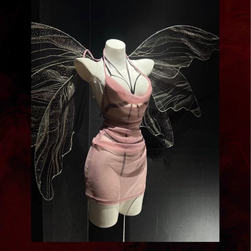 Domila Секси костюм за ролеви игра: прислужница в китайски стил, прозрачен мрежест дизайн, бюст-разкриващ, полиестер