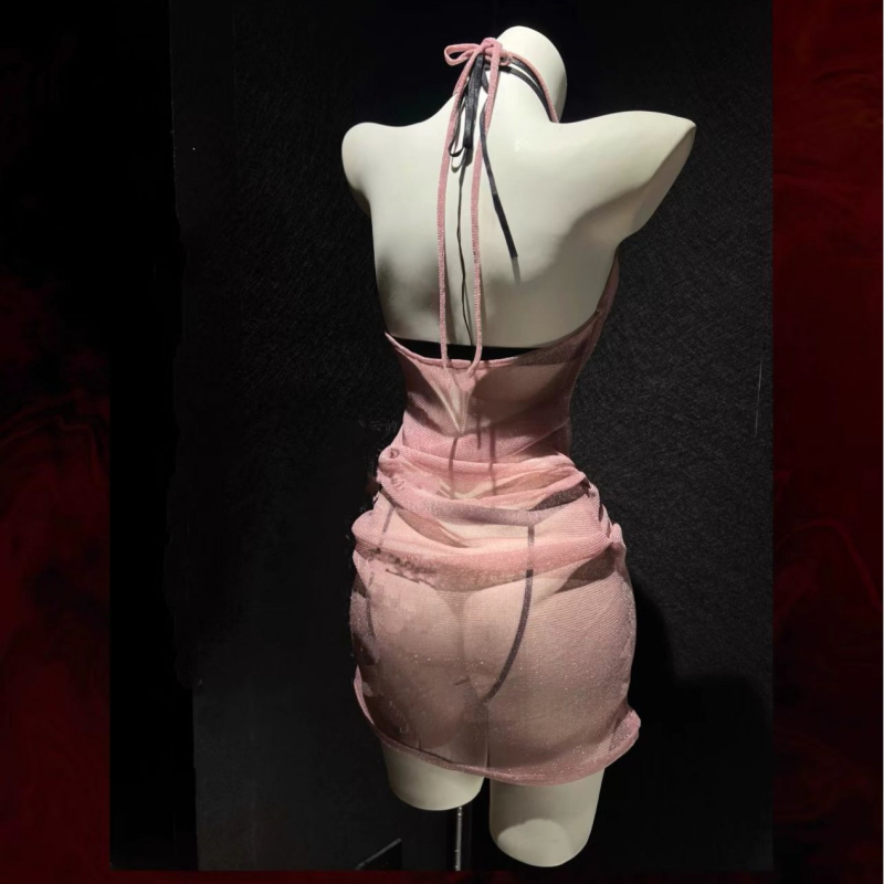 Domila Секси костюм за ролеви игра: прислужница в китайски стил, прозрачен мрежест дизайн, бюст-разкриващ, полиестер