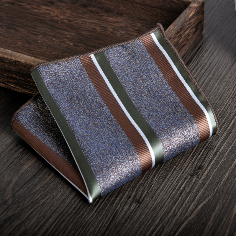 Zsebkendő zakóhoz, magas minőségű, Jacquard szövés, poliészter fonal, csíkos minta, poliészter bélés