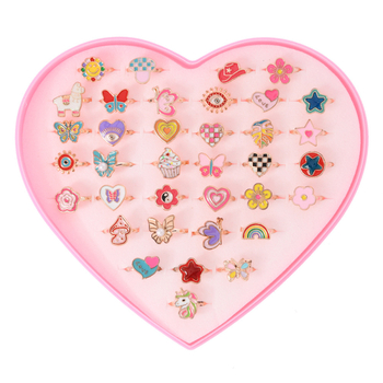 Vaikų žiedų komplektas iš lydinio, animacinio stiliaus, reguliuojami žiedai, 36 vnt., Princesių serija