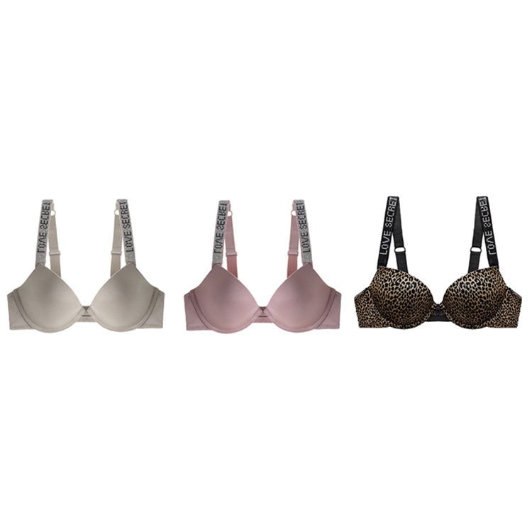 Sutien s rhinestonesom i push-up učinkom, podesiv, šalice 3/4, uzorak s slovima