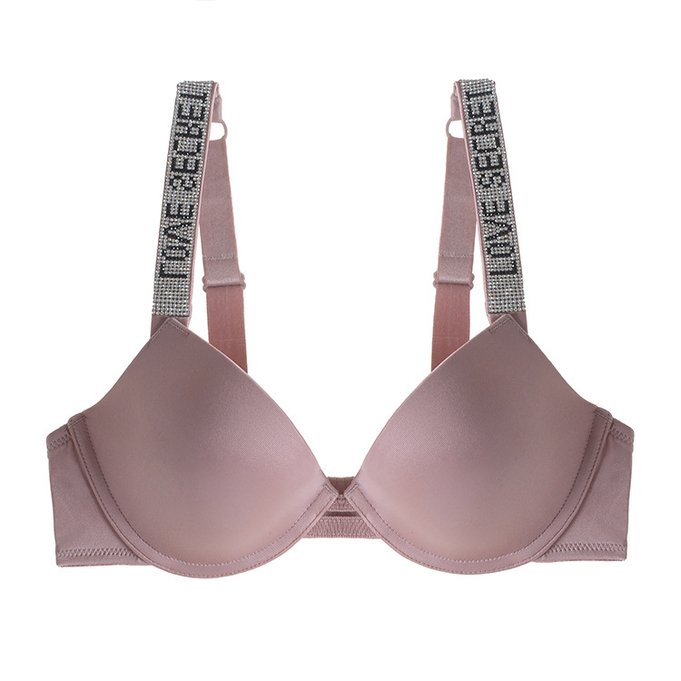Sutien s rhinestonesom i push-up učinkom, podesiv, šalice 3/4, uzorak s slovima