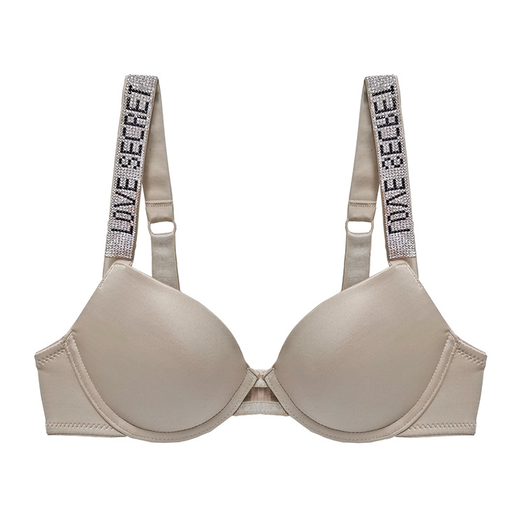 Sutien s rhinestonesom i push-up učinkom, podesiv, šalice 3/4, uzorak s slovima