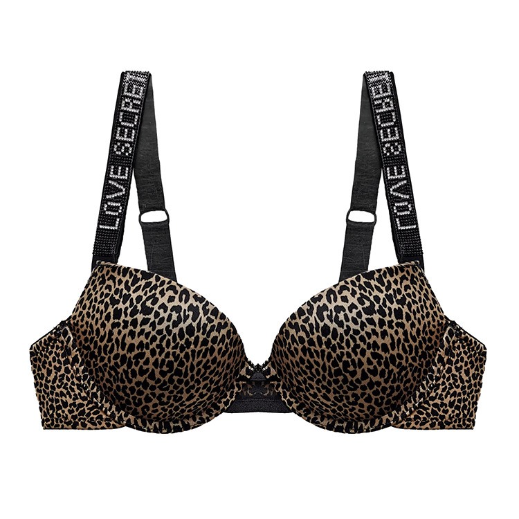 Sutien s rhinestonesom i push-up učinkom, podesiv, šalice 3/4, uzorak s slovima
