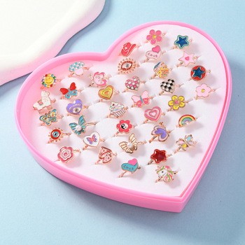 Vaikų žiedų komplektas iš lydinio, animacinio stiliaus, Princesių serija, elektroplatinimo danga, be įlaidų