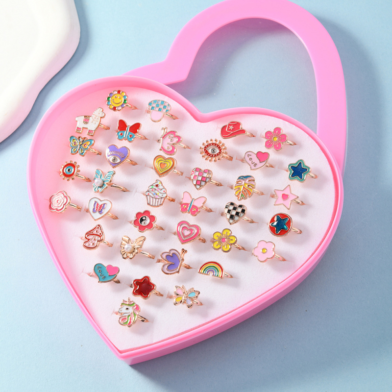 Vaikų žiedų komplektas iš lydinio, animacinio stiliaus, Princesių serija, elektroplatinimo danga, be įlaidų