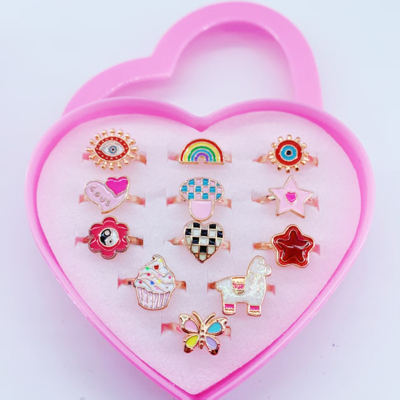 Vaikų žiedų komplektas iš lydinio, animacinio stiliaus, Princesių serija, elektroplatinimo danga, be įlaidų