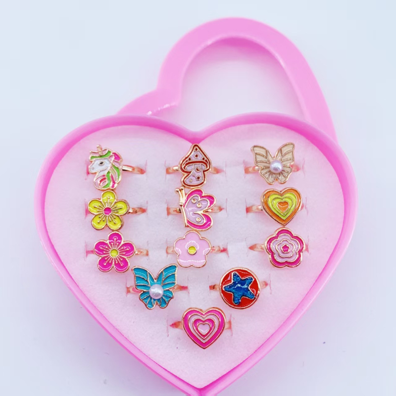 Vaikų žiedų komplektas iš lydinio, animacinio stiliaus, Princesių serija, elektroplatinimo danga, be įlaidų