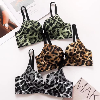 Jednodelna bešavna grudnjica s leopard printom, bez žice, oblikovanje siluete, tanki gornji košarice, debeli donji košarice