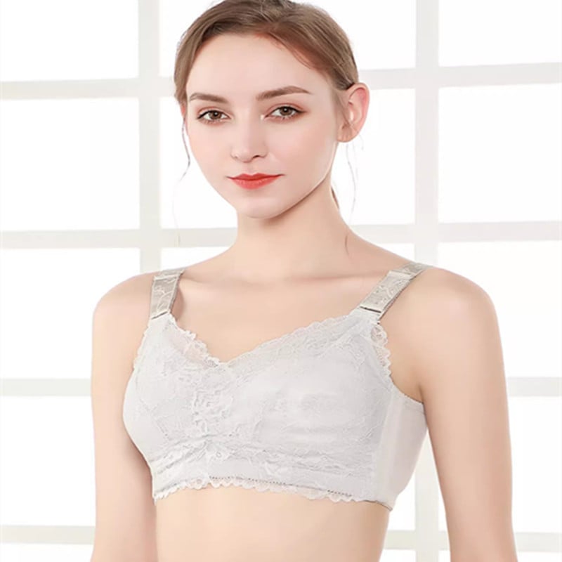 Sutien din dantelă cu cupă întreagă, fără sârmă, push-up, bretele detașabile duble, închidere la spate cu patru rânduri de cârlige