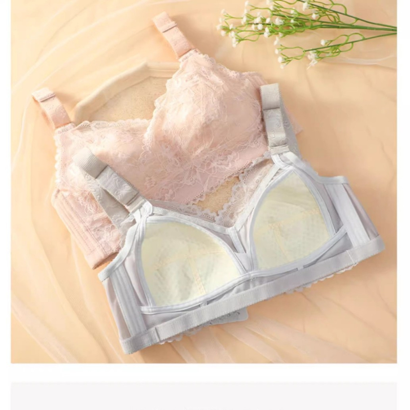 Sutien din dantelă cu cupă întreagă, fără sârmă, push-up, bretele detașabile duble, închidere la spate cu patru rânduri de cârlige