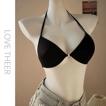 Elöl záródó melltartó, keresztpántos halter nyakú, hátsó rész nélküli, vezeték nélküli, pamut anyag