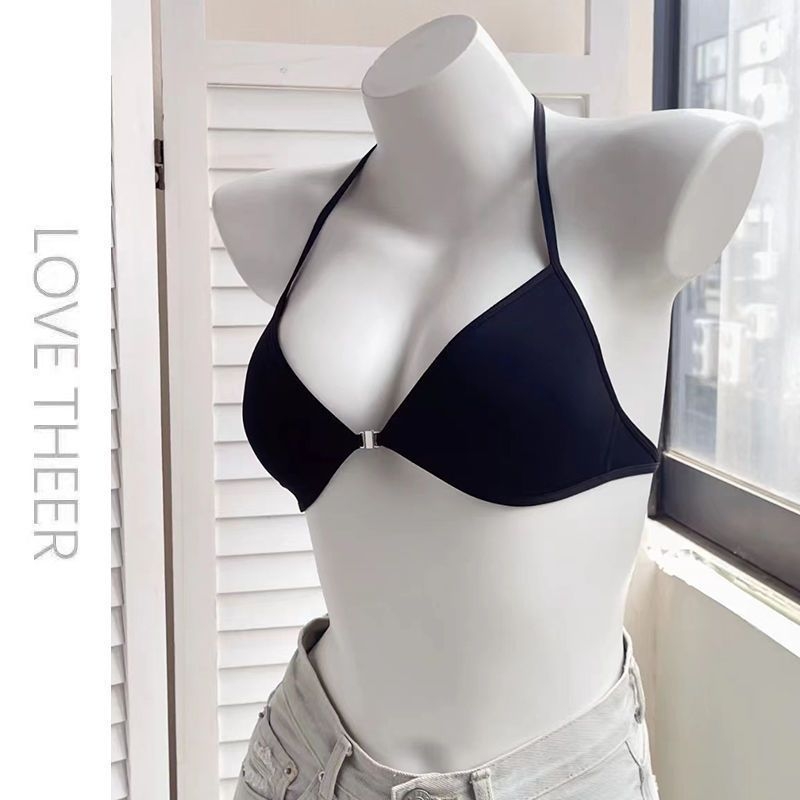 Elöl záródó melltartó, keresztpántos halter nyakú, hátsó rész nélküli, vezeték nélküli, pamut anyag