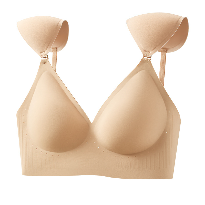 Sutien s podstavljenim ramena, bez šavova, temelj dizajna, vizualno povećava mali bust, anti-sag, nijansa kože, odvojive pravokutne naramenice