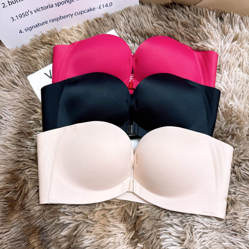 Σουτιέν χωρίς τιράντες με μπροστινό κούμπωμα, push-up, αντιολισθητικό, χωρίς ραφές και αόρατο