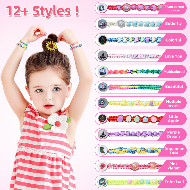 Vaikų DIY apyrankių rinkinys su 24 siūlais ir karoliukais, klijuota gamyba, atskirai supakuota