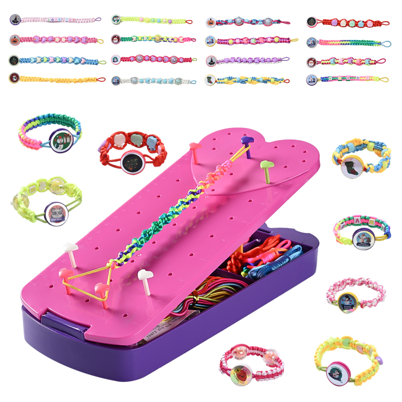 Vaikų DIY apyrankių rinkinys su 24 siūlais ir karoliukais, klijuota gamyba, atskirai supakuota