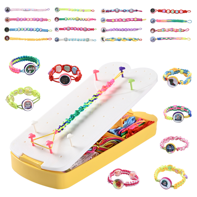 Vaikų DIY apyrankių rinkinys su 24 siūlais ir karoliukais, klijuota gamyba, atskirai supakuota