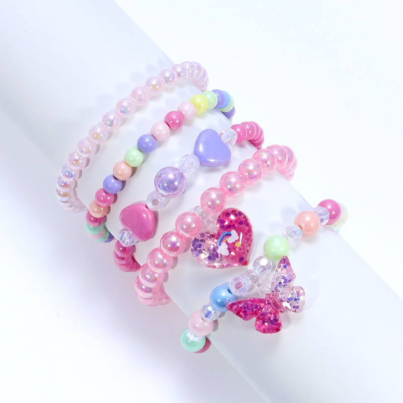Ръчно изработен детски браслет от пластмаса/смола, корейски стил, дизайн корона‑пеперуда Love, AYB22