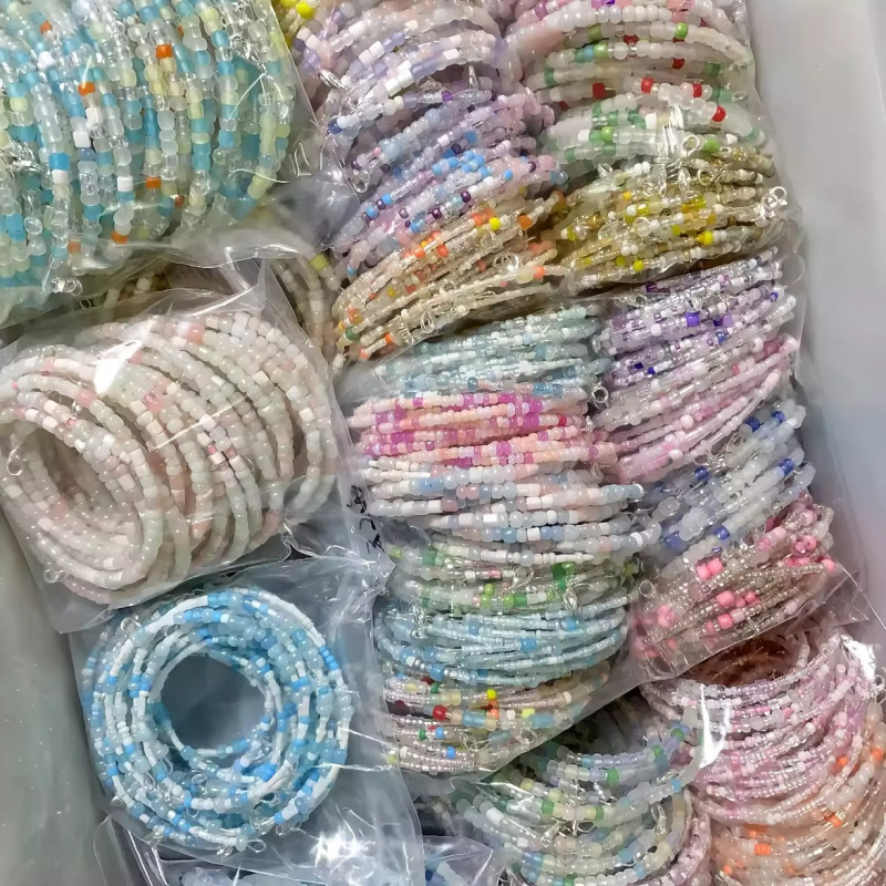 Dječji narukvica s rižinim perlama, ručna izrada, miješani materijali, korejski stil — pogodna za dar ili suvenir s putovanja