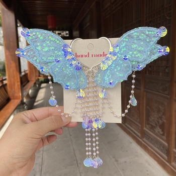 Klip-on kõrvarõngad: merine nymf, mollusk, pärlite kupp, liblika tiivad – Printsesside sari, käsitöö