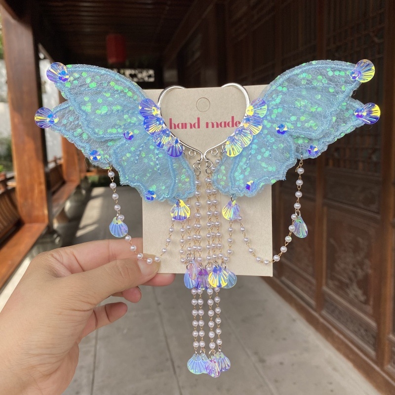 Klip-on kõrvarõngad: merine nymf, mollusk, pärlite kupp, liblika tiivad – Printsesside sari, käsitöö
