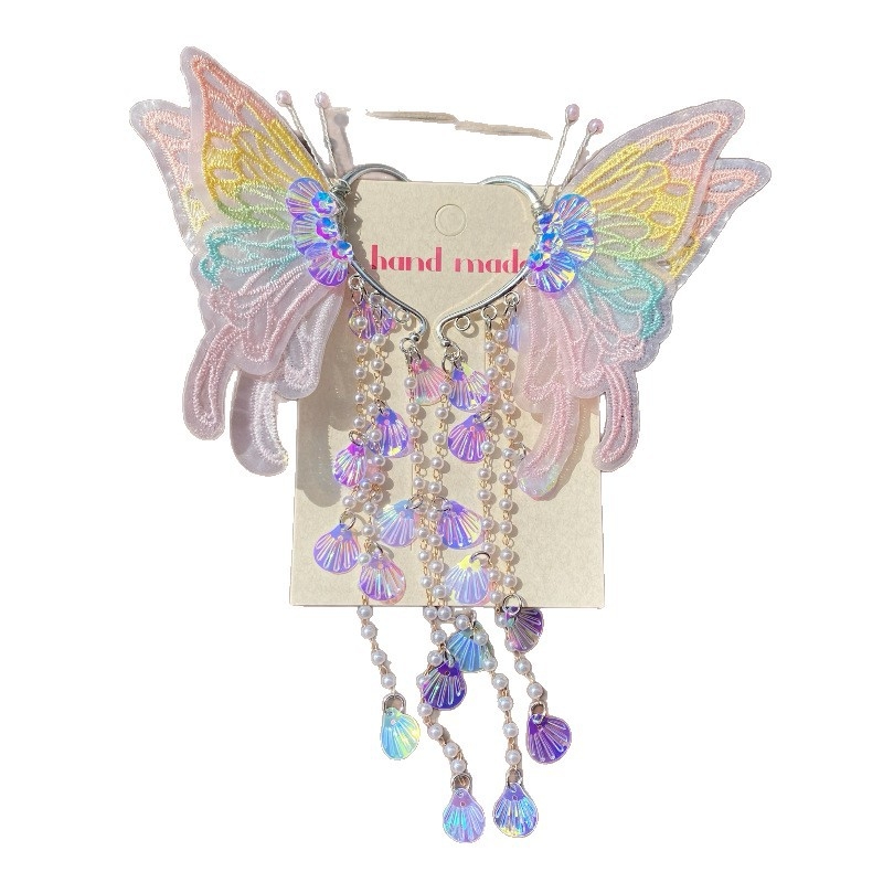 Klip-on kõrvarõngad: merine nymf, mollusk, pärlite kupp, liblika tiivad – Printsesside sari, käsitöö