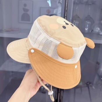 Baba nyári napvédő sapka, halász stílus, nagy karimával, hálós panellel, levehető sál, légáteresztő poliészterből