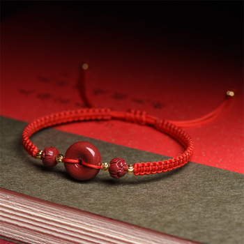 Cinnabar karkötő kézzel szőtt zsinórral, uniszex hagyományos stílus, motívum konstelláció, Phalin Crystal Jewelry