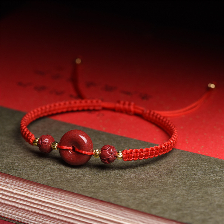 Cinnabar karkötő kézzel szőtt zsinórral, uniszex hagyományos stílus, motívum konstelláció, Phalin Crystal Jewelry