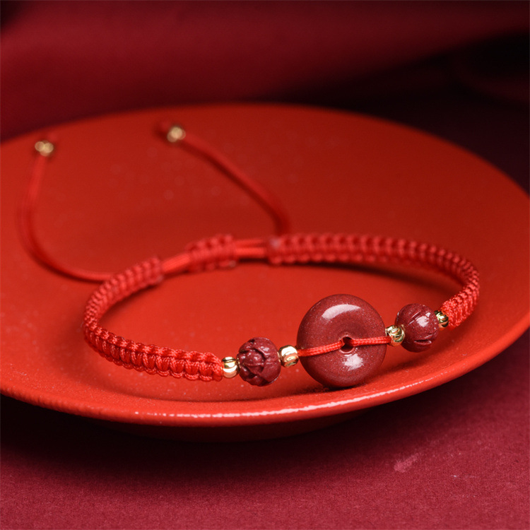 Cinnabar karkötő kézzel szőtt zsinórral, uniszex hagyományos stílus, motívum konstelláció, Phalin Crystal Jewelry