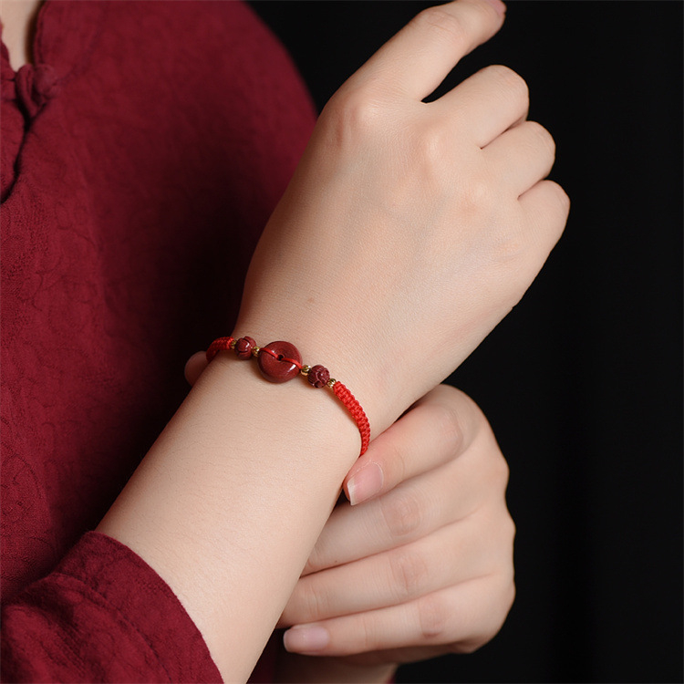 Cinnabar karkötő kézzel szőtt zsinórral, uniszex hagyományos stílus, motívum konstelláció, Phalin Crystal Jewelry