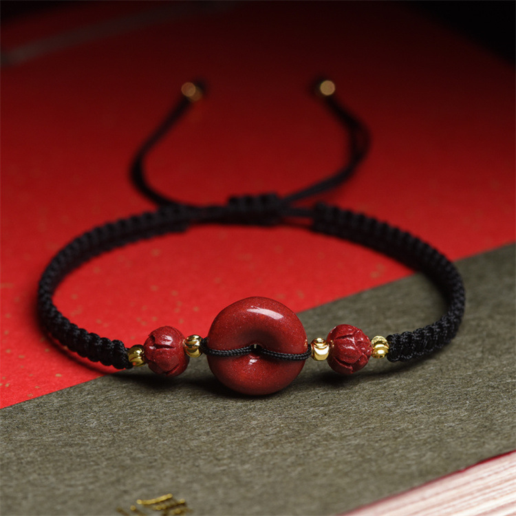 Cinnabar karkötő kézzel szőtt zsinórral, uniszex hagyományos stílus, motívum konstelláció, Phalin Crystal Jewelry