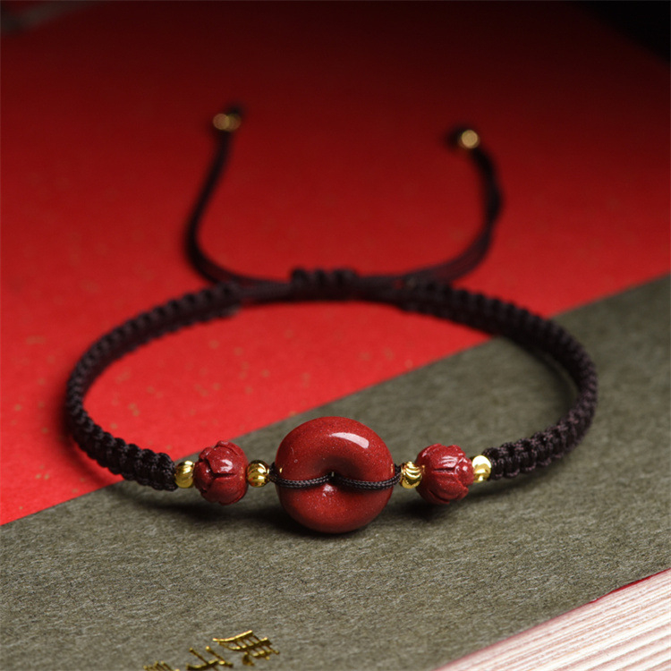 Cinnabar karkötő kézzel szőtt zsinórral, uniszex hagyományos stílus, motívum konstelláció, Phalin Crystal Jewelry