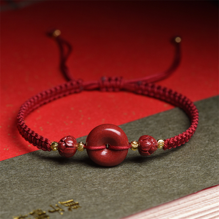 Cinnabar karkötő kézzel szőtt zsinórral, uniszex hagyományos stílus, motívum konstelláció, Phalin Crystal Jewelry