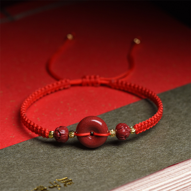 Cinnabar karkötő kézzel szőtt zsinórral, uniszex hagyományos stílus, motívum konstelláció, Phalin Crystal Jewelry