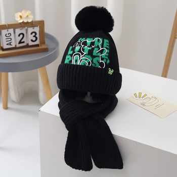 Gyerekeknek szóló sapka-sál készlet, akril kötött, fülvédővel, magas sapka, téli viselet, 2–10 év