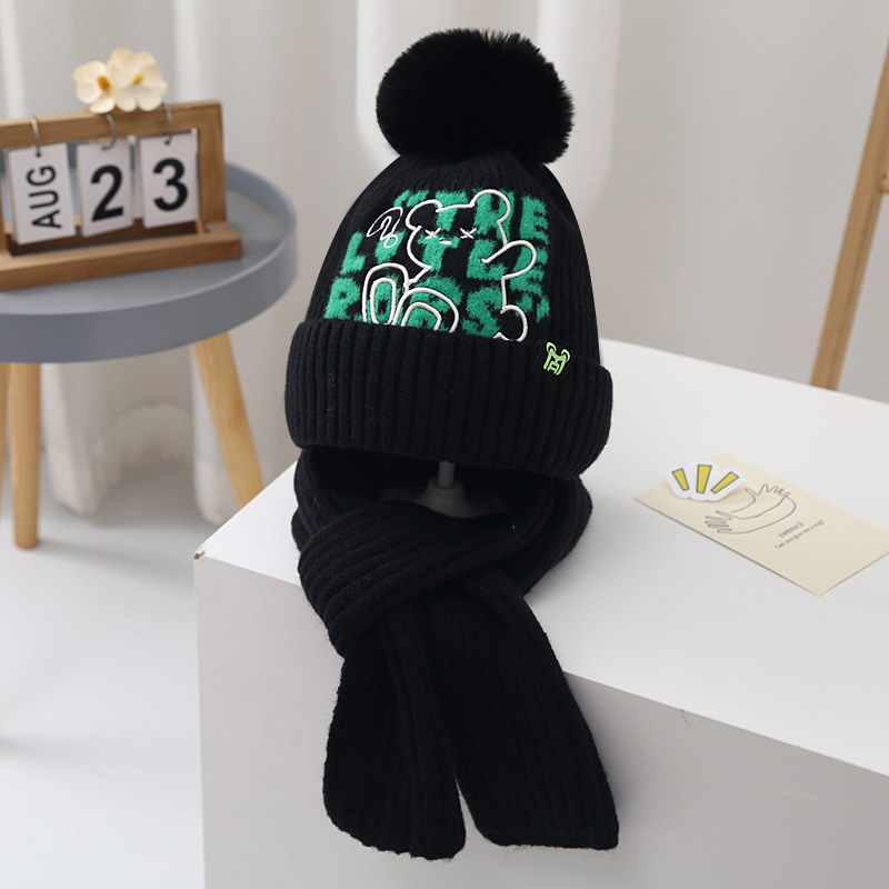 Gyerekeknek szóló sapka-sál készlet, akril kötött, fülvédővel, magas sapka, téli viselet, 2–10 év