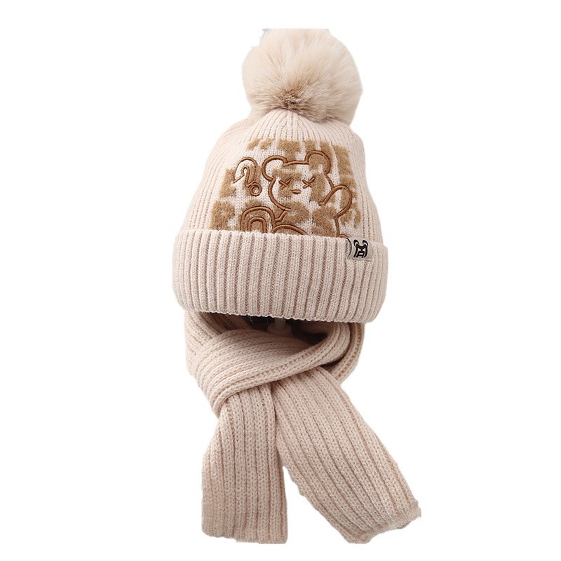 Gyerekeknek szóló sapka-sál készlet, akril kötött, fülvédővel, magas sapka, téli viselet, 2–10 év