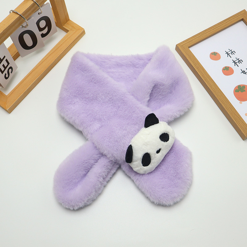 Gyerekeknek szóló sál panda mintával, plüss műszőrme, téglalap alakú, téli meleg