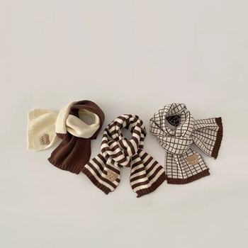 Gyerekeknek való gyapjú sál, koreai stílusban, jacquard mintázat (csíkos/egyszínű/kockás), melegen tart