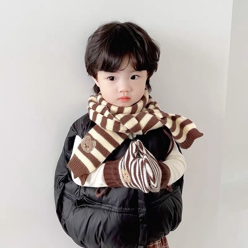 Gyerekeknek való gyapjú sál, koreai stílusban, jacquard mintázat (csíkos/egyszínű/kockás), melegen tart