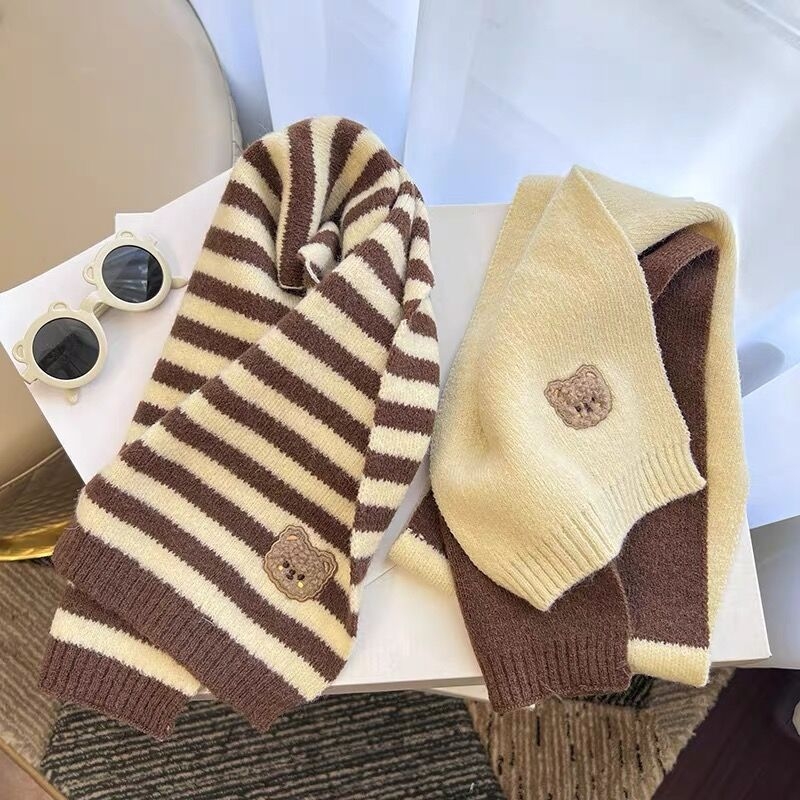 Gyerekeknek való gyapjú sál, koreai stílusban, jacquard mintázat (csíkos/egyszínű/kockás), melegen tart