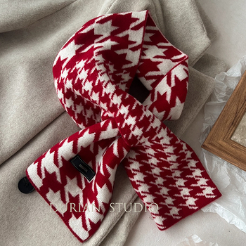 Κασκόλ με σχέδιο houndstooth, 100% μαλλί, πλεκτό για τον χειμώνα