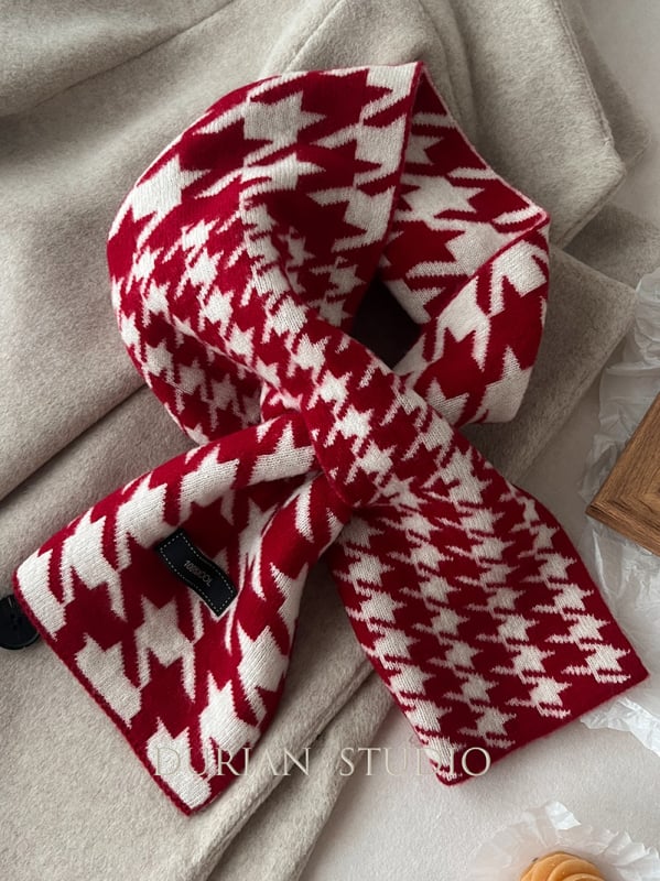 Κασκόλ με σχέδιο houndstooth, 100% μαλλί, πλεκτό για τον χειμώνα