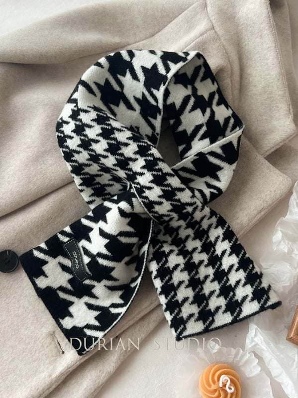 Κασκόλ με σχέδιο houndstooth, 100% μαλλί, πλεκτό για τον χειμώνα