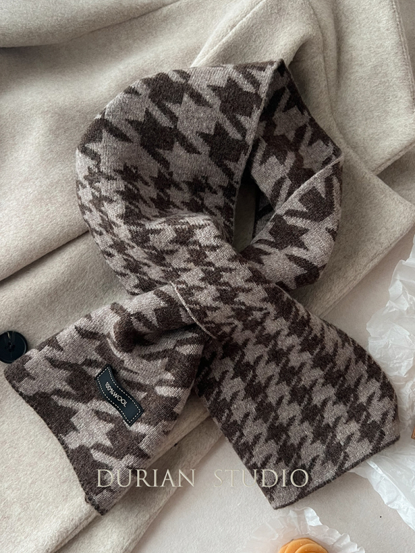 Κασκόλ με σχέδιο houndstooth, 100% μαλλί, πλεκτό για τον χειμώνα