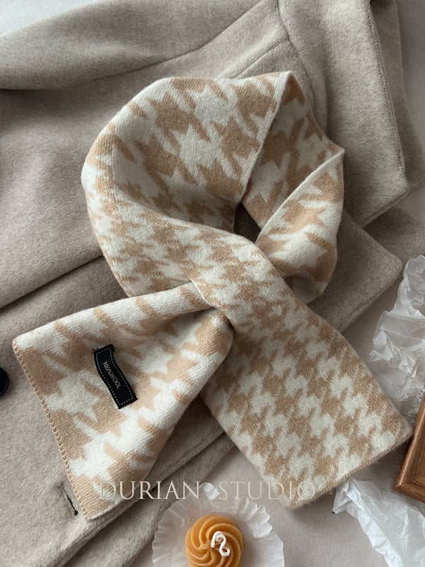 Κασκόλ με σχέδιο houndstooth, 100% μαλλί, πλεκτό για τον χειμώνα