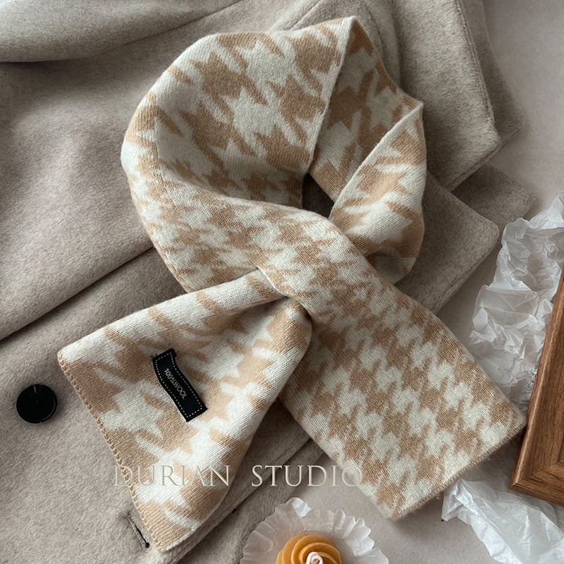 Κασκόλ με σχέδιο houndstooth, 100% μαλλί, πλεκτό για τον χειμώνα